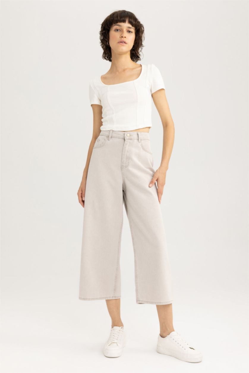 نساء بني بنطلون جينز قطن كولوت فيت