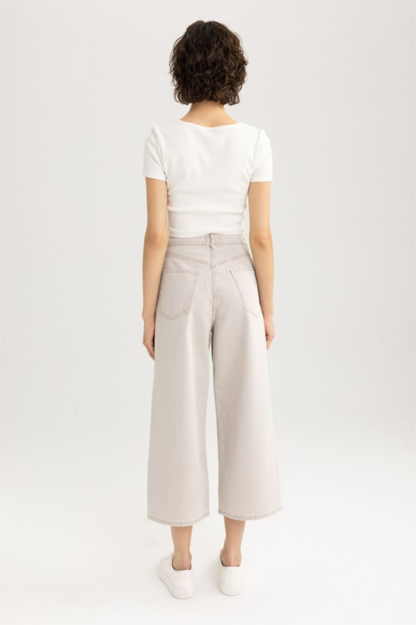 نساء بني بنطلون جينز قطن كولوت فيت