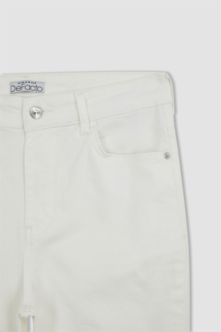 FEMME Blanc Pantalon Crop Jean Coupe évasée raccourcie Ourlet effiloché