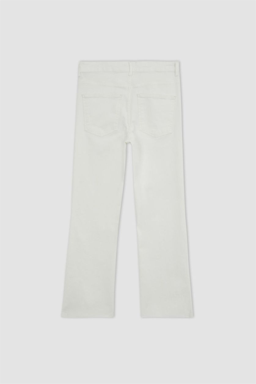 FEMME Blanc Pantalon Crop Jean Coupe évasée raccourcie Ourlet effiloché