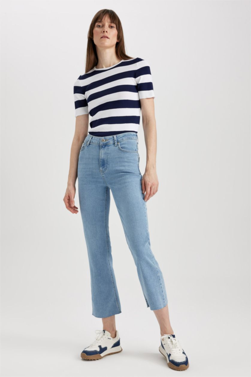 WOMAN Light Blue Crop Flare Fit Crop Fit Jeans