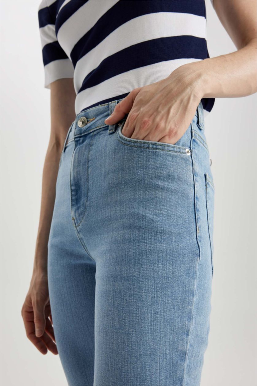 WOMAN Light Blue Crop Flare Fit Crop Fit Jeans