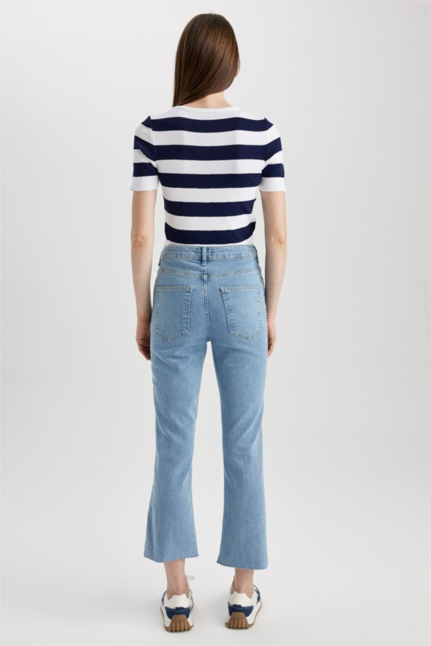 WOMAN Light Blue Crop Flare Fit Crop Fit Jeans