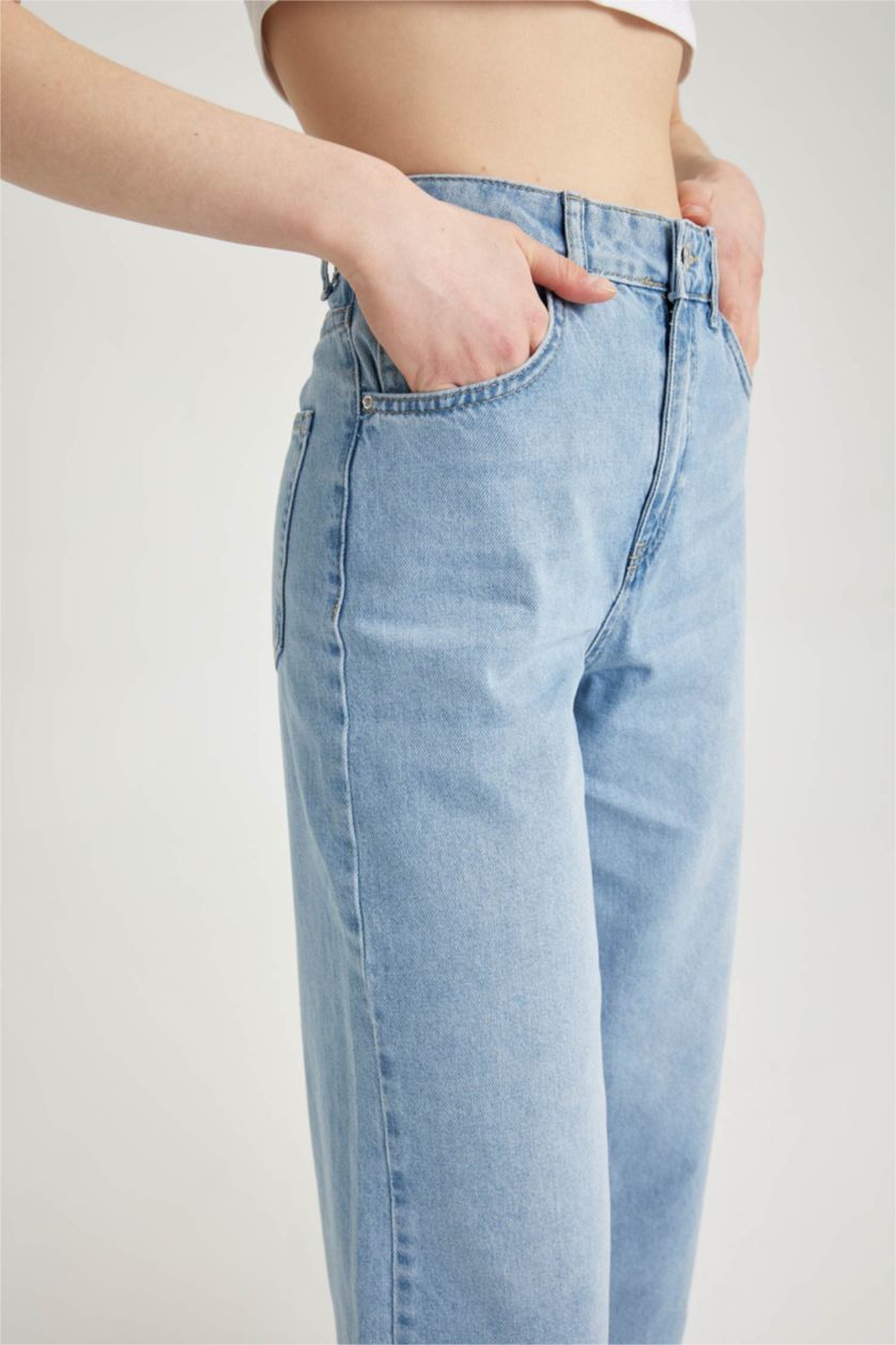 حريمي أزرق فاتح بنطلون جينز قطن كولوت فيت