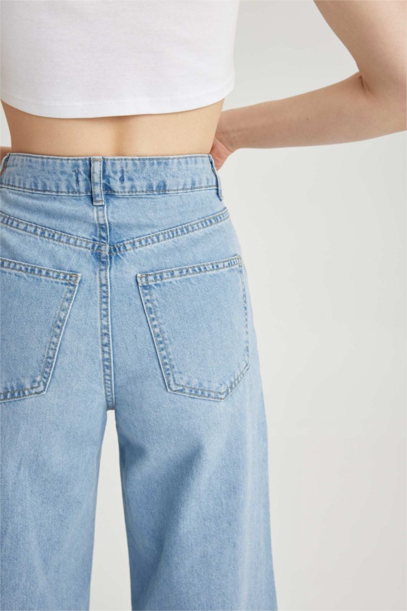 حريمي أزرق فاتح بنطلون جينز قطن كولوت فيت