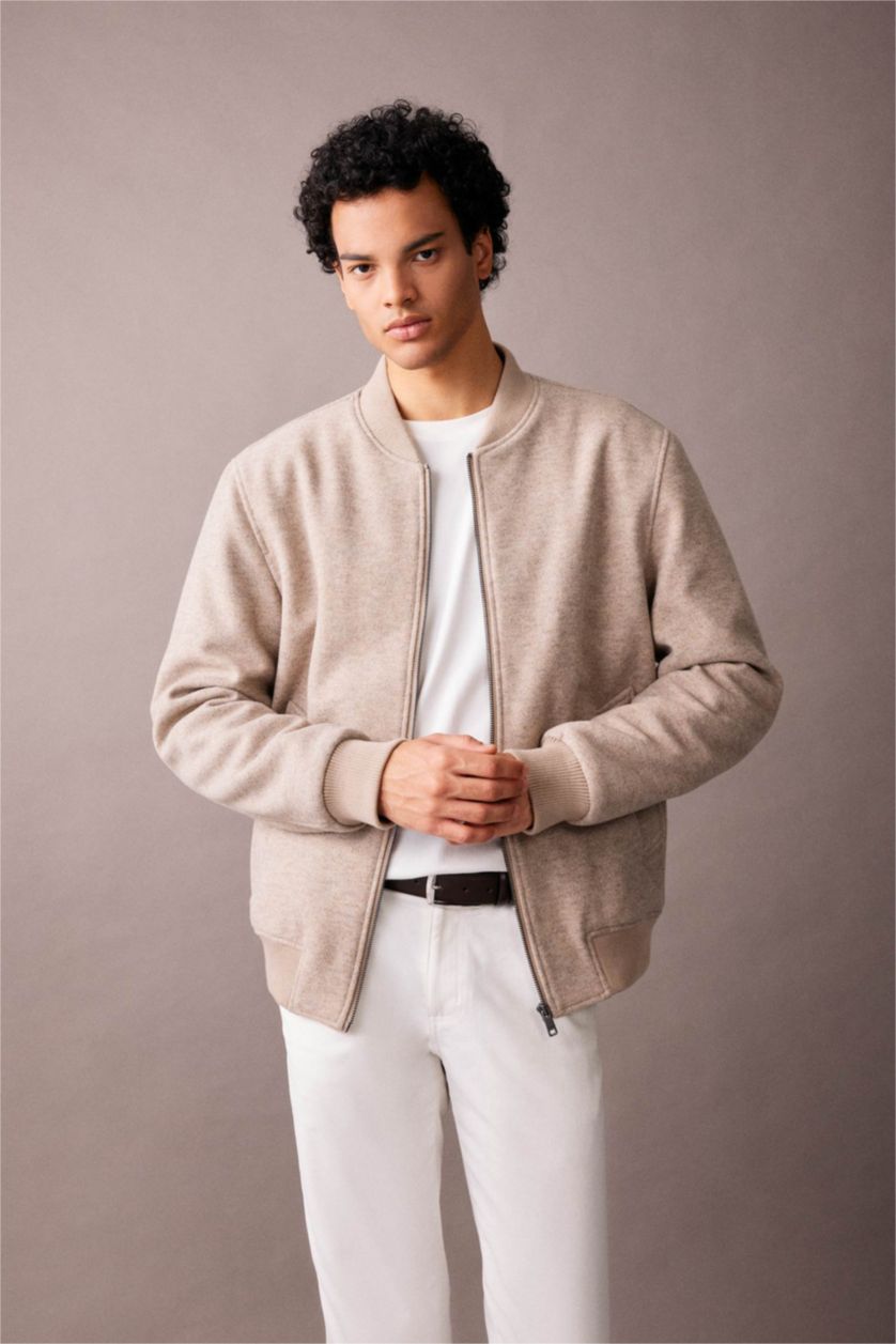 MAN Sand Slim Fit Hooded Faux Fur Lined Cachet Jacket