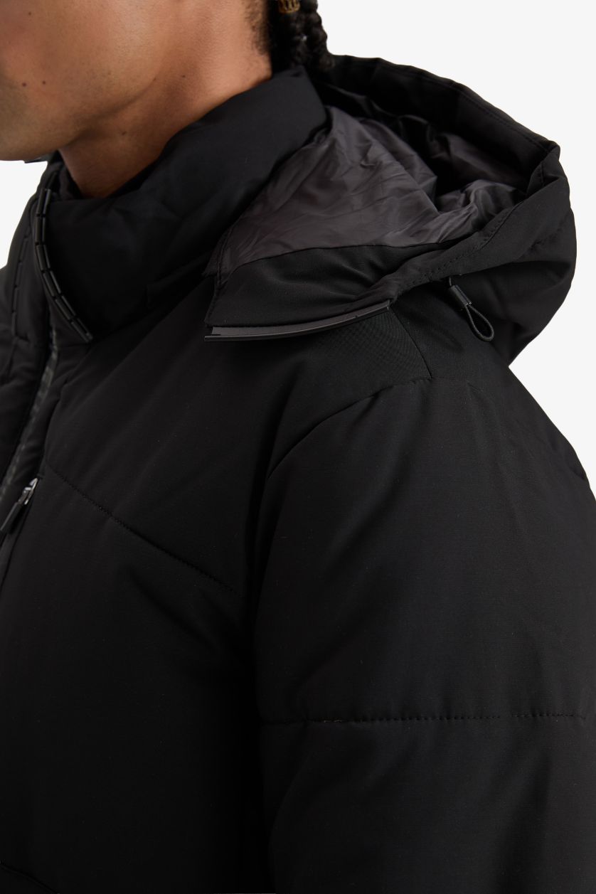 MAN Black DeFactoFit Slim Fit Waterproof Pockets Hooded Puffer Jacket