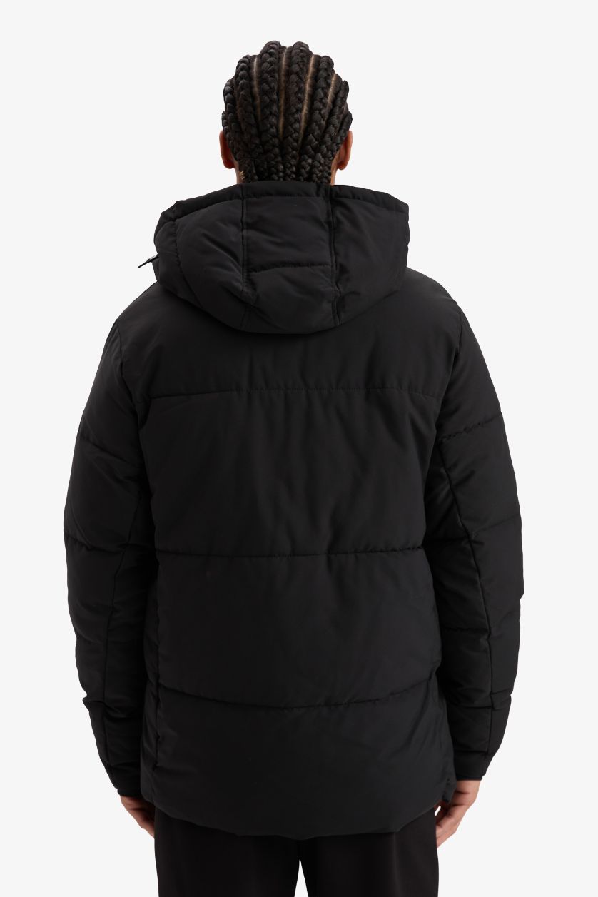 MAN Black DeFactoFit Slim Fit Waterproof Pockets Hooded Puffer Jacket