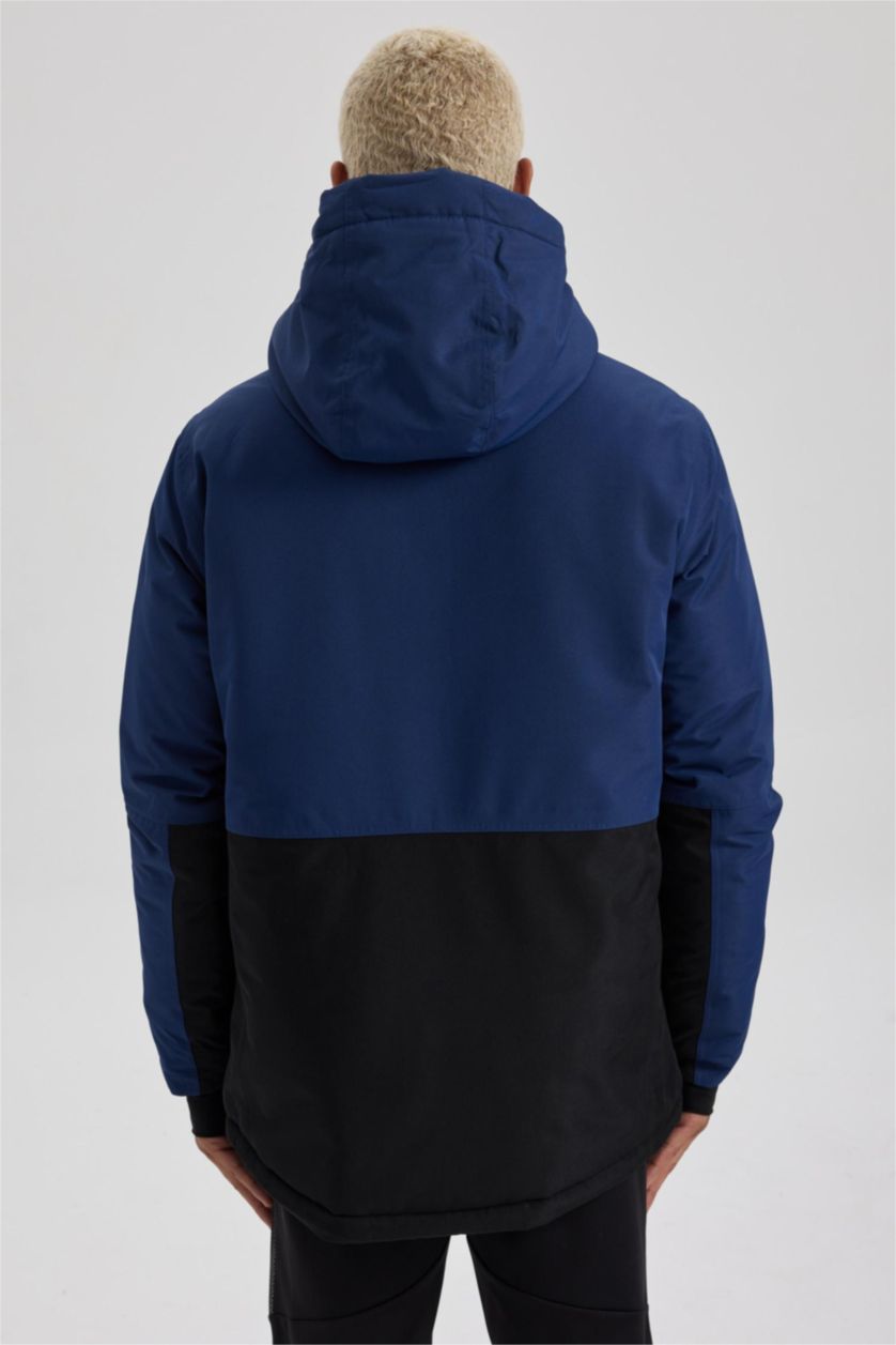 Мужчины Индиго Куртка водоотталкивающая утепленная ветрозащитная капюшоном, DeFactoFit