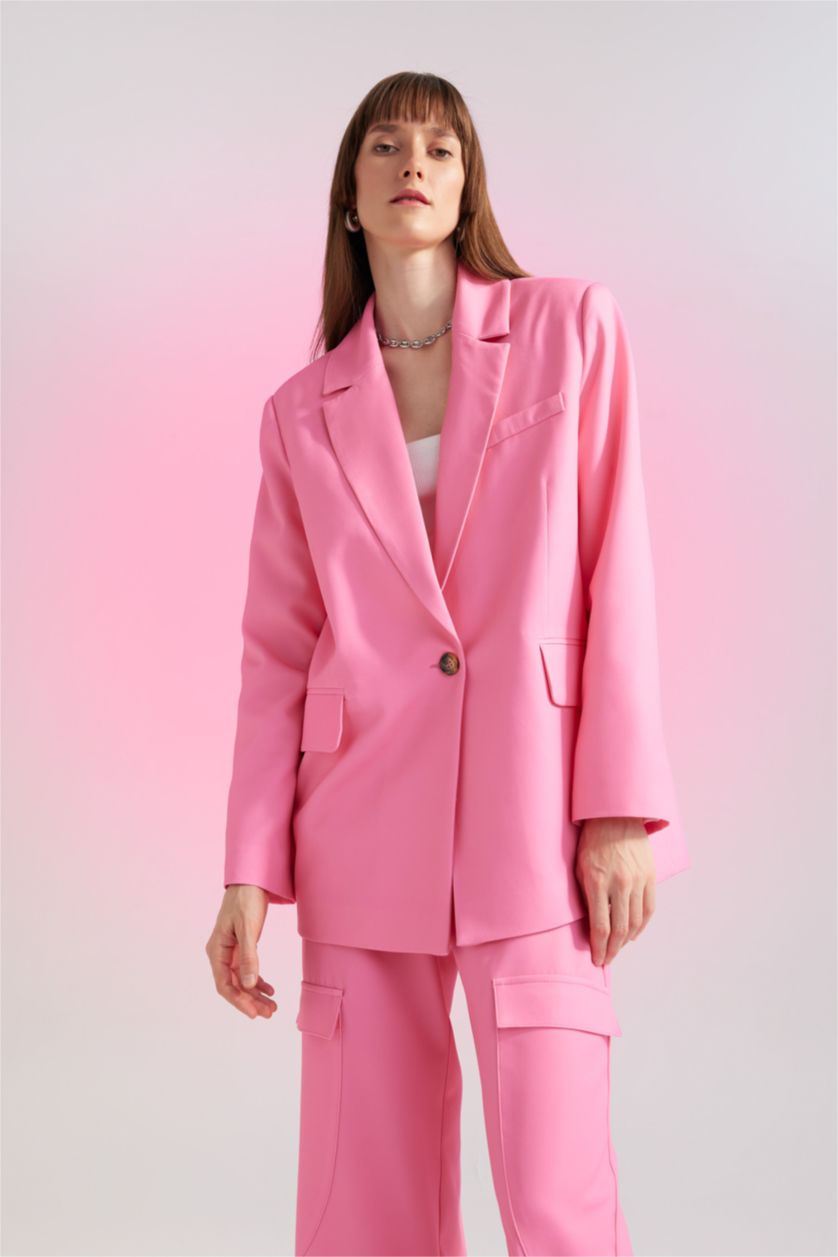 WOMAN Dark Pink Loose Fit Crepe Blazer