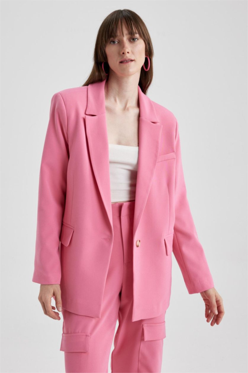 WOMAN Dark Pink Loose Fit Crepe Blazer