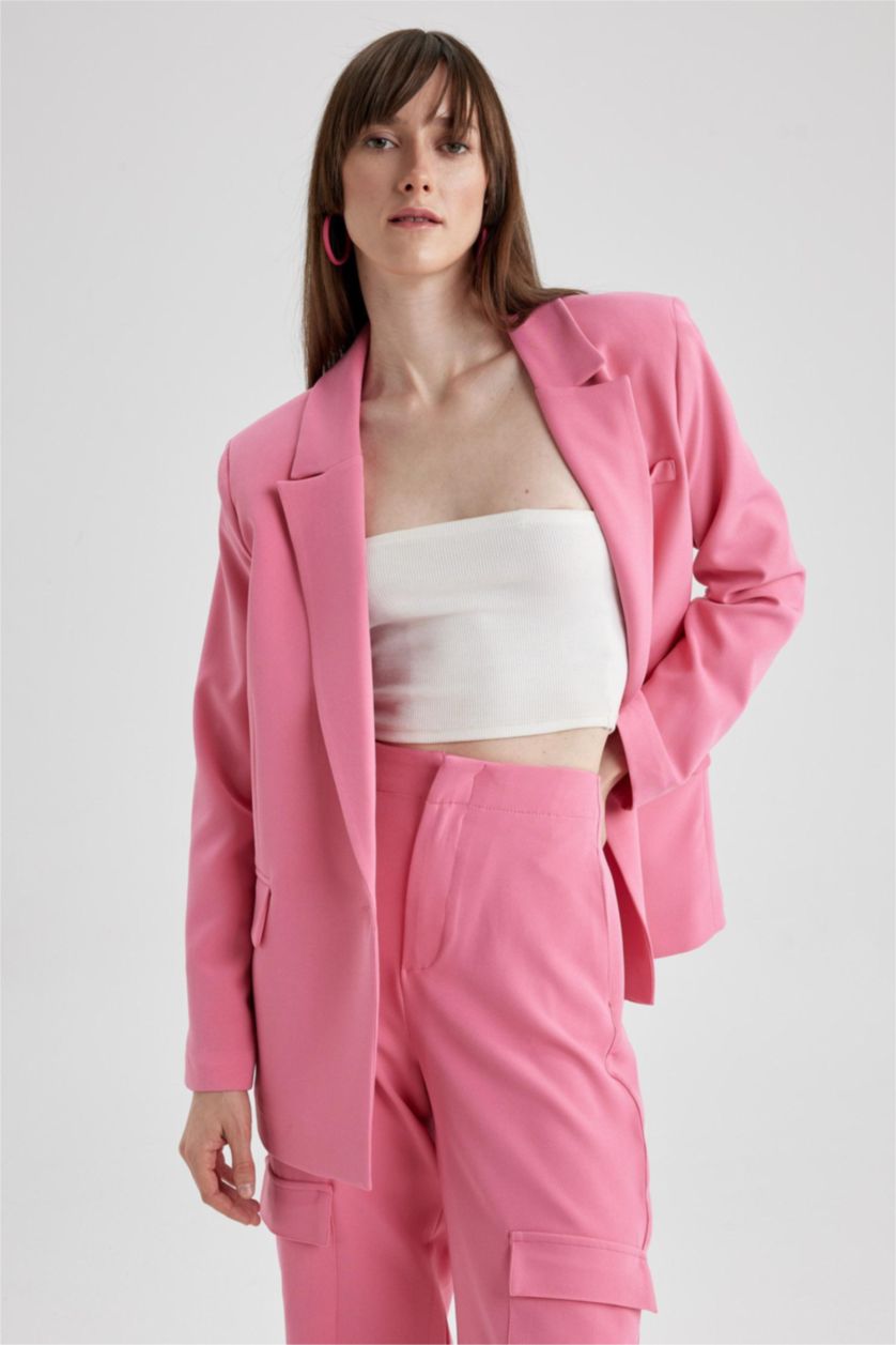 WOMAN Dark Pink Loose Fit Crepe Blazer