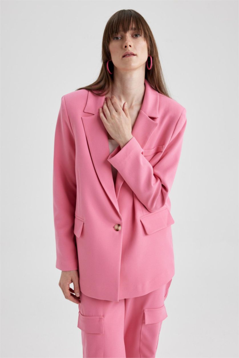 WOMAN Dark Pink Loose Fit Crepe Blazer