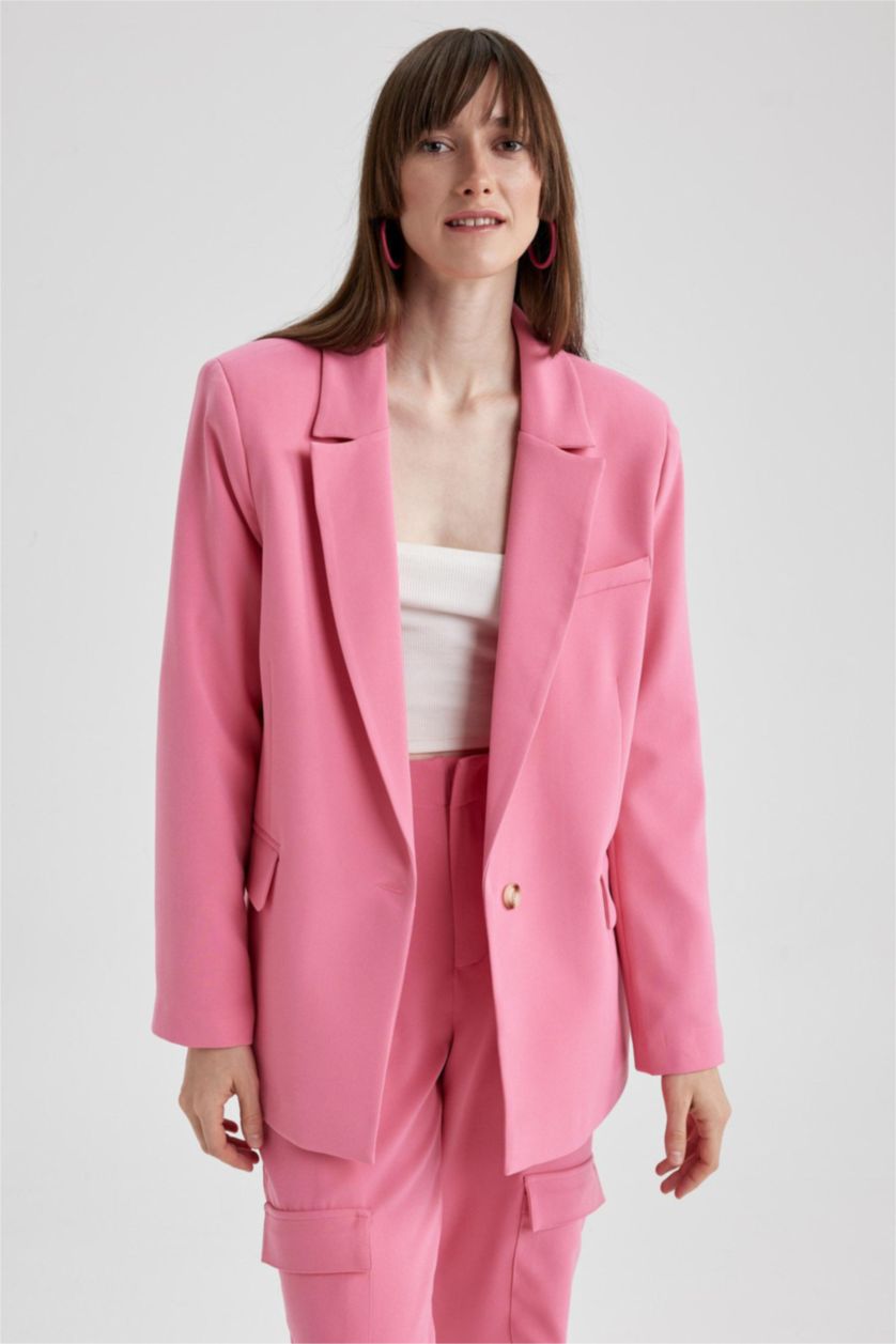 WOMAN Dark Pink Loose Fit Crepe Blazer