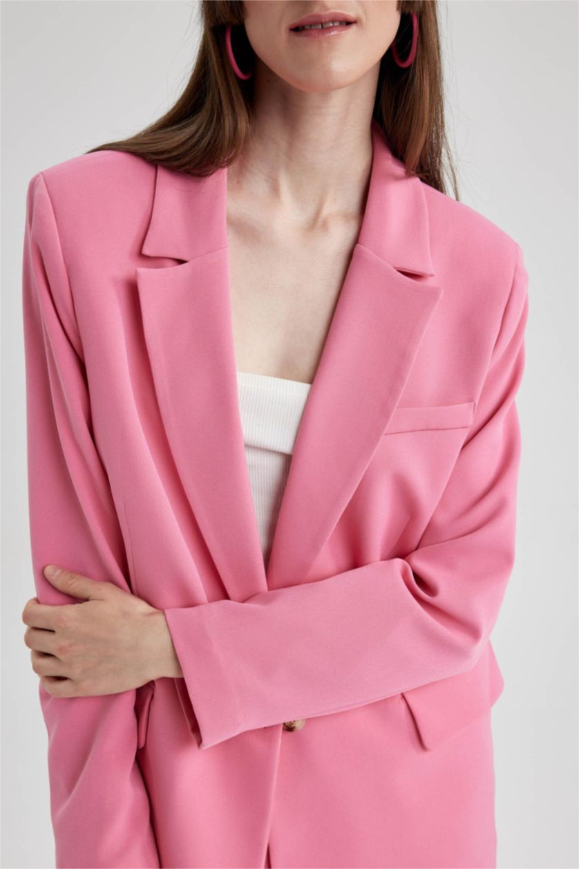 WOMAN Dark Pink Loose Fit Crepe Blazer