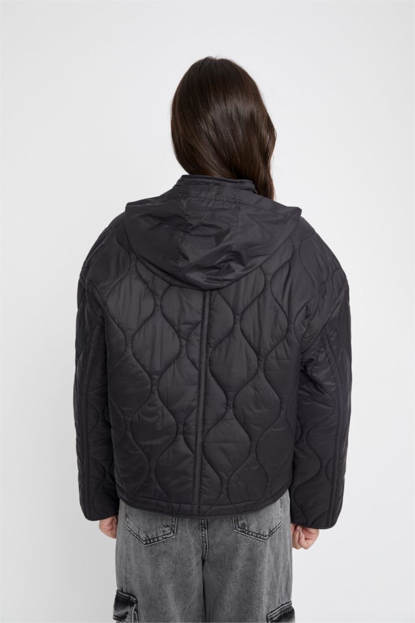 Женская Черный Куртка водоотталкивающая свободного кроя с капюшоном