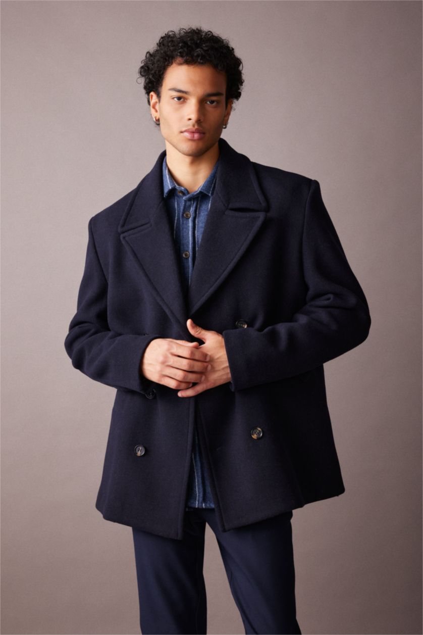 MAN NAVY Slim Fit Lined Cachet Coat