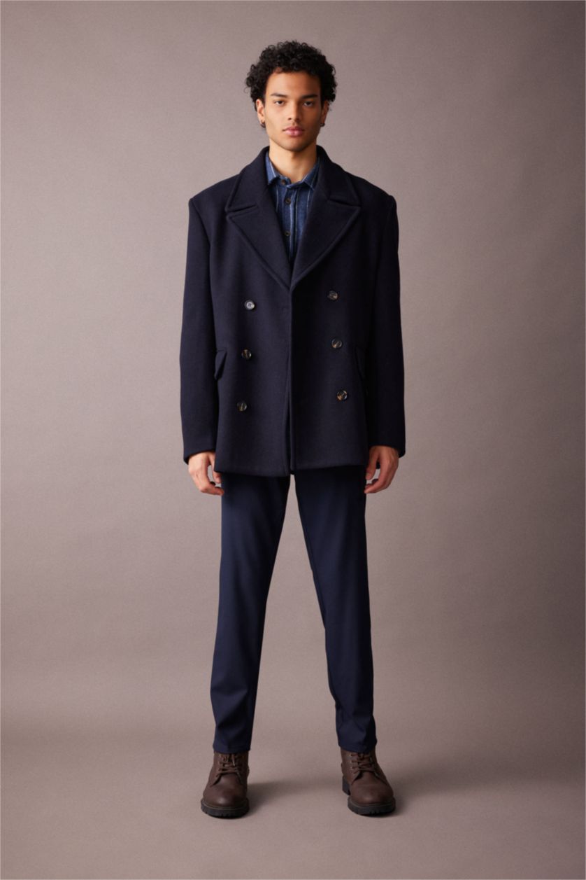 MAN NAVY Slim Fit Lined Cachet Coat