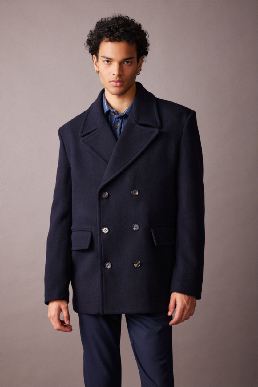 MAN NAVY Slim Fit Lined Cachet Coat