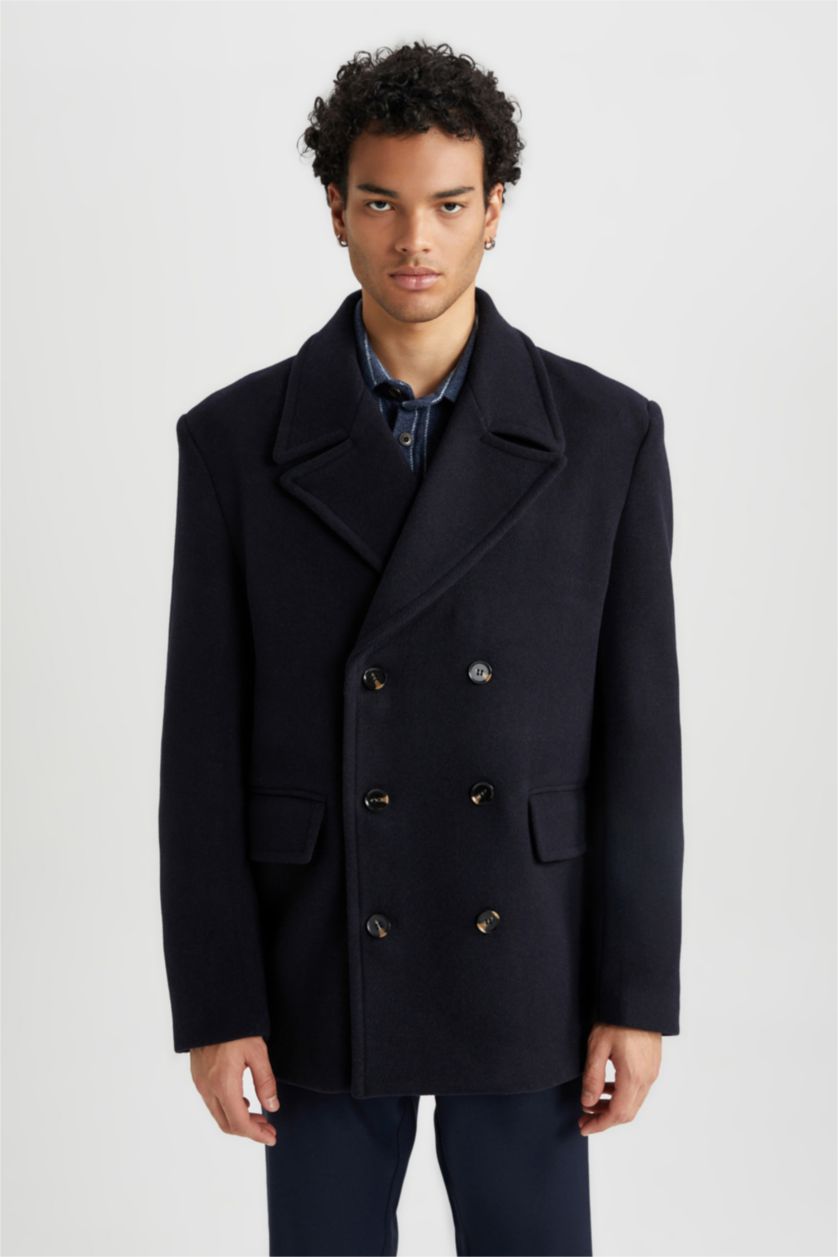 MAN NAVY Slim Fit Lined Cachet Coat