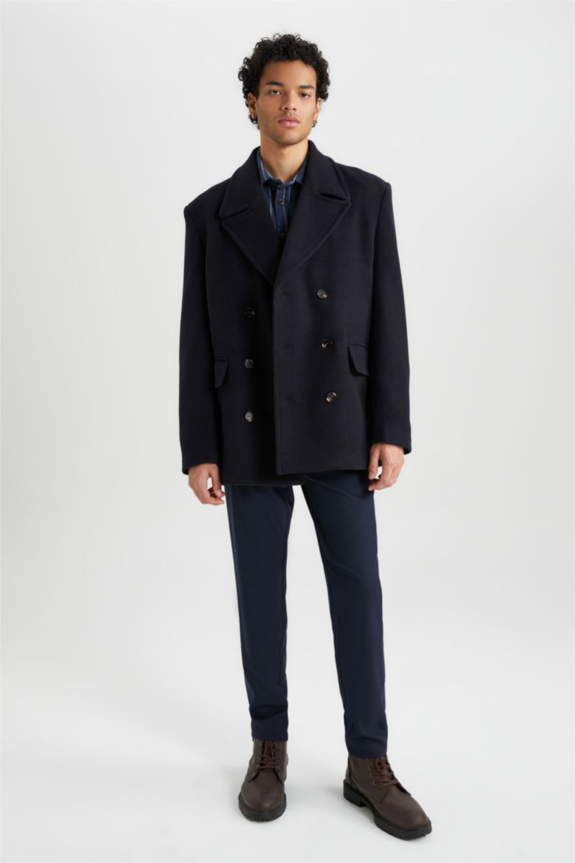 MAN NAVY Slim Fit Lined Cachet Coat