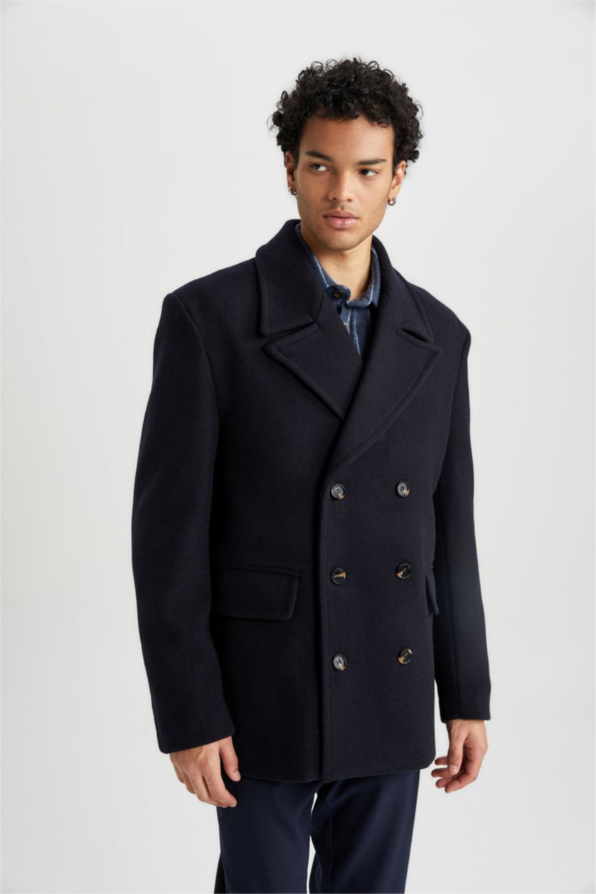MAN NAVY Slim Fit Lined Cachet Coat