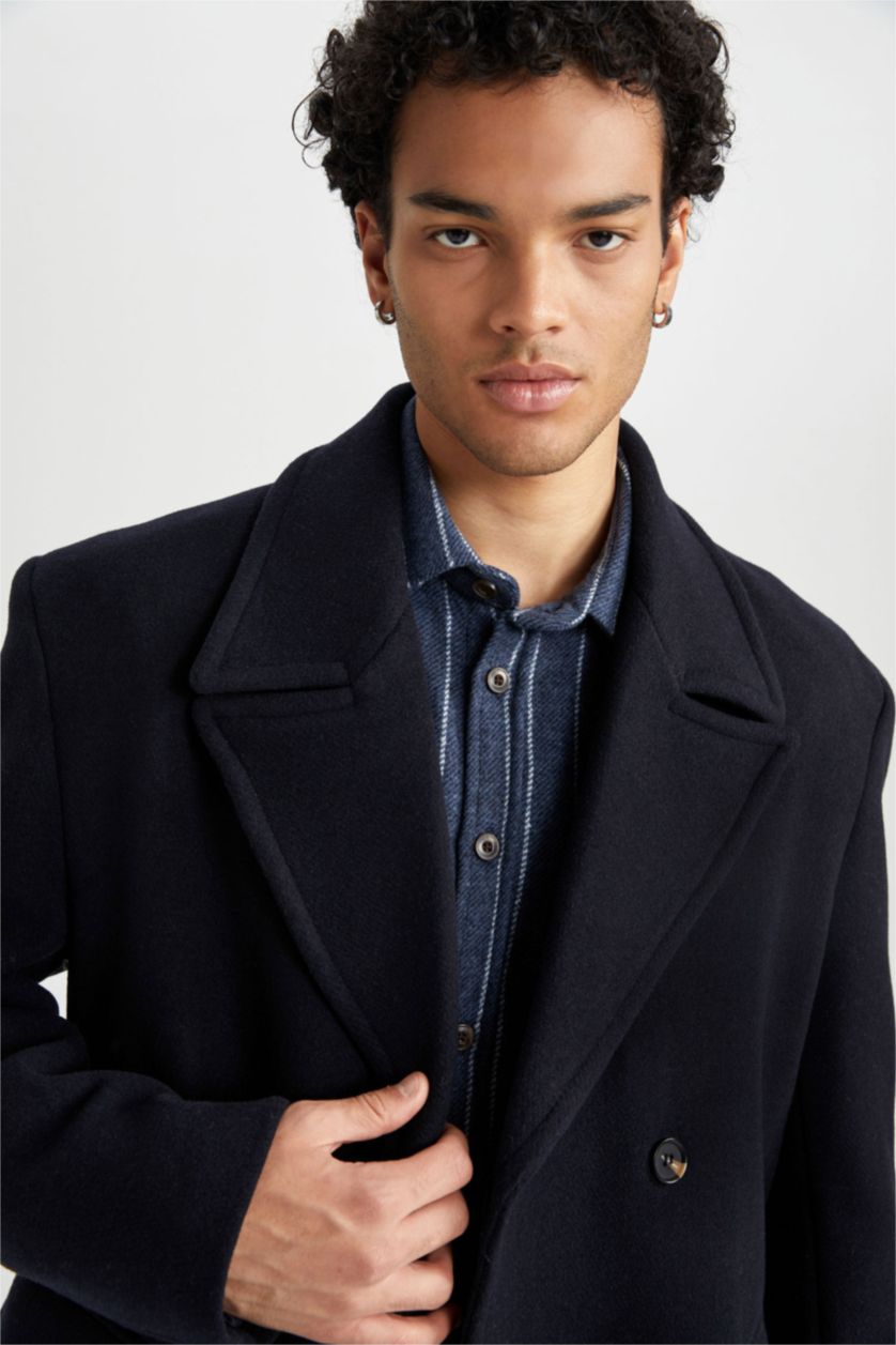 MAN NAVY Slim Fit Lined Cachet Coat