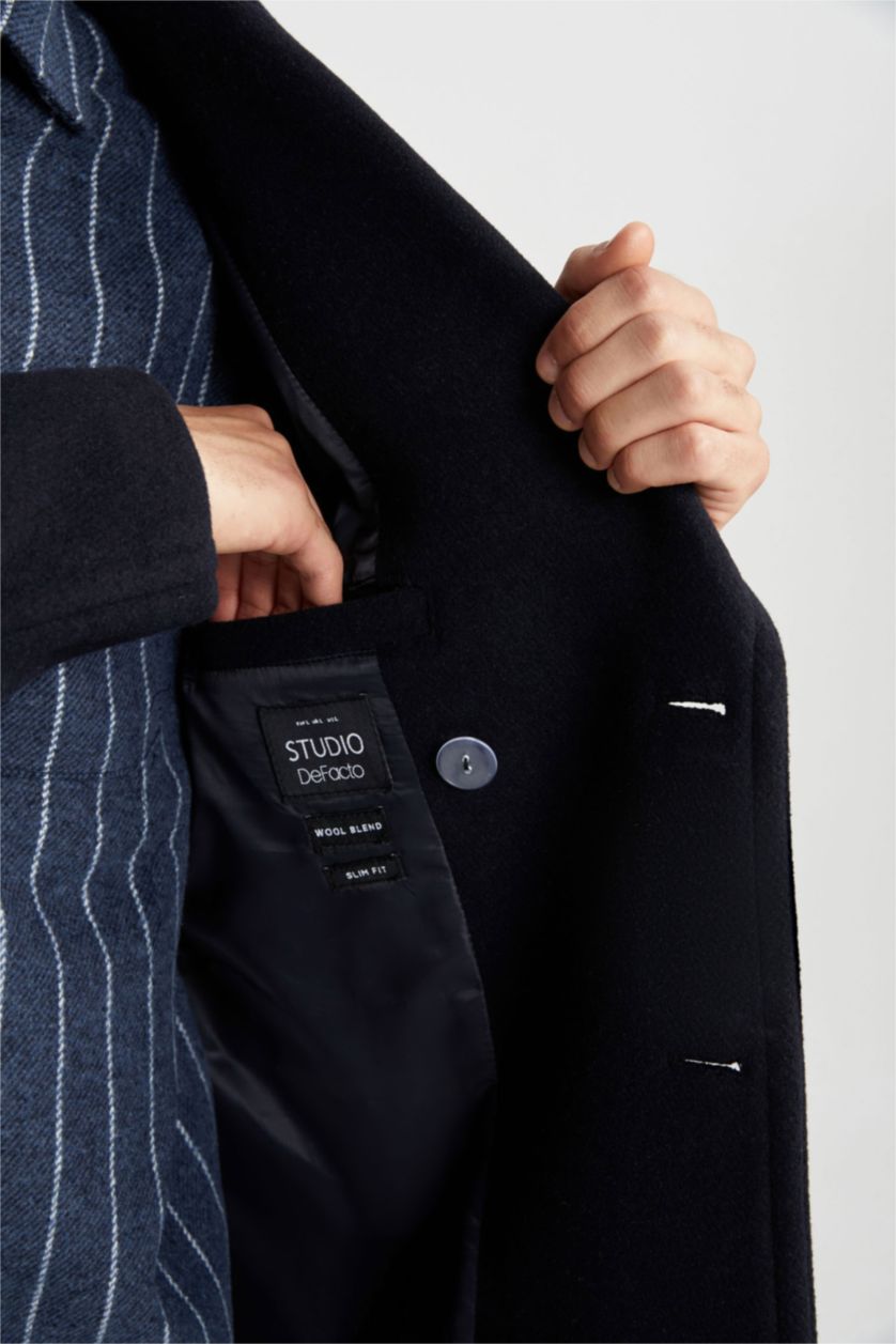 MAN NAVY Slim Fit Lined Cachet Coat