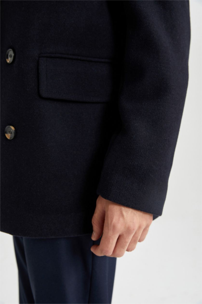 MAN NAVY Slim Fit Lined Cachet Coat