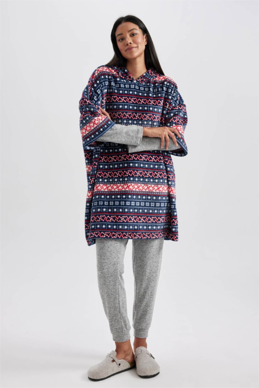 حريمي كحلي روب نوم طويل صوفي اوفر سايز بكابيشون من Fall In Love