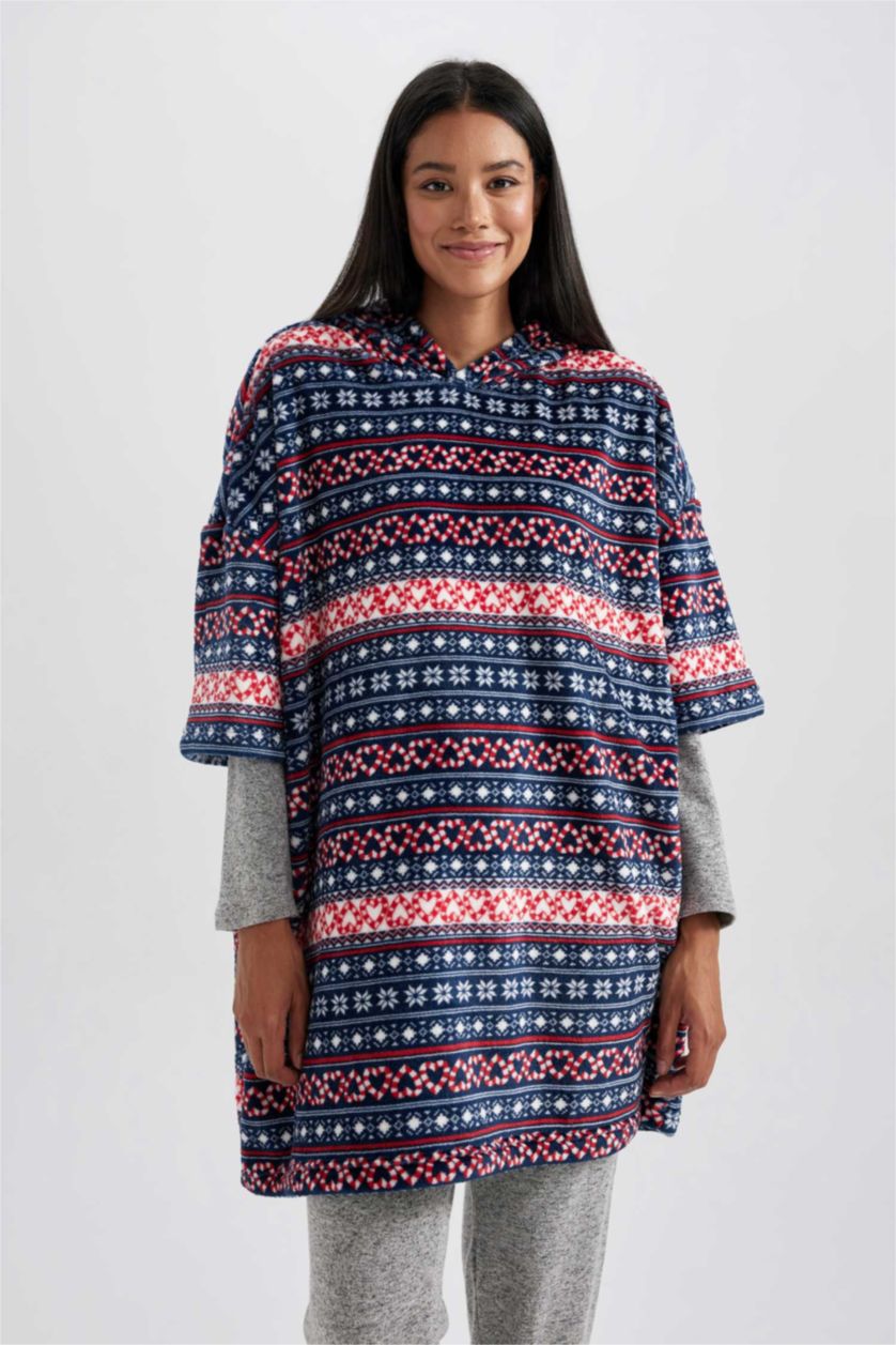 حريمي كحلي روب نوم طويل صوفي اوفر سايز بكابيشون من Fall In Love