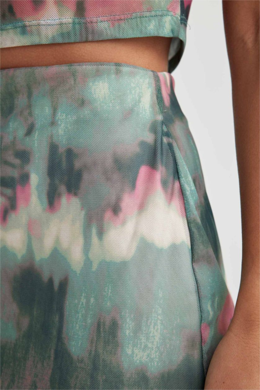 WOMAN Mint Slim Fit Tie Dye Mesh Midi Skirt