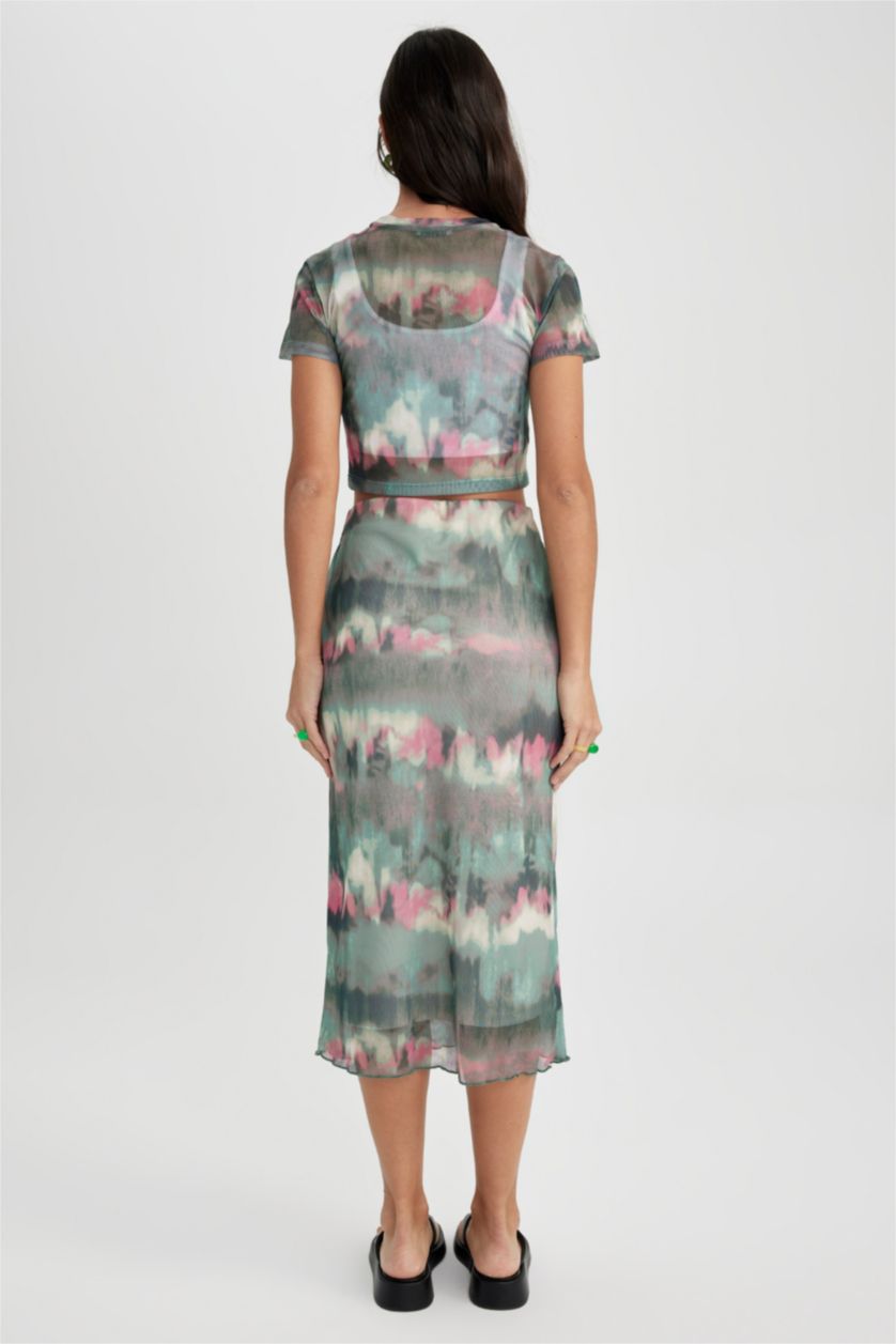 WOMAN Mint Slim Fit Tie Dye Mesh Midi Skirt