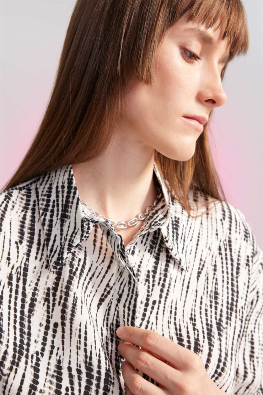 WOMAN White Oversize Shirt Collar Long Sleeve Shirt