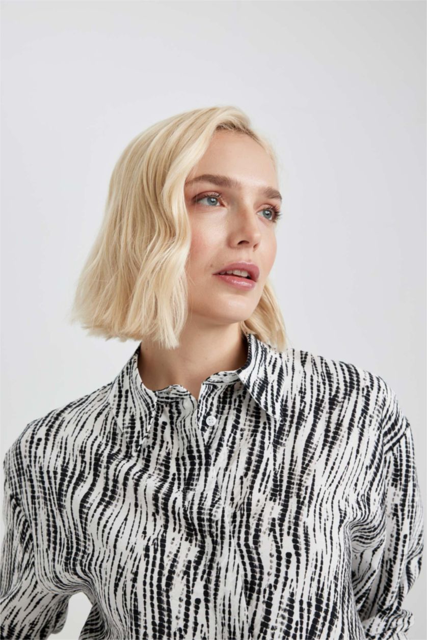 WOMAN White Oversize Shirt Collar Long Sleeve Shirt