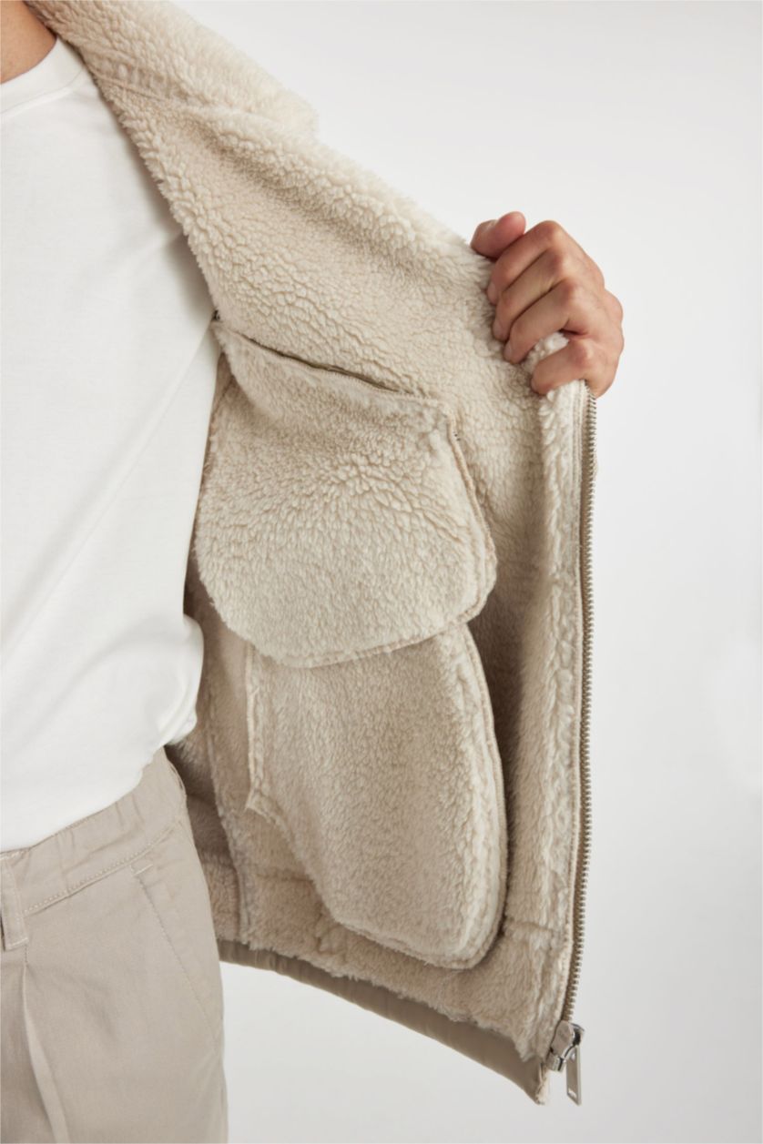 MAN White Slim Fit Plush Lining Faux Leather Jacket