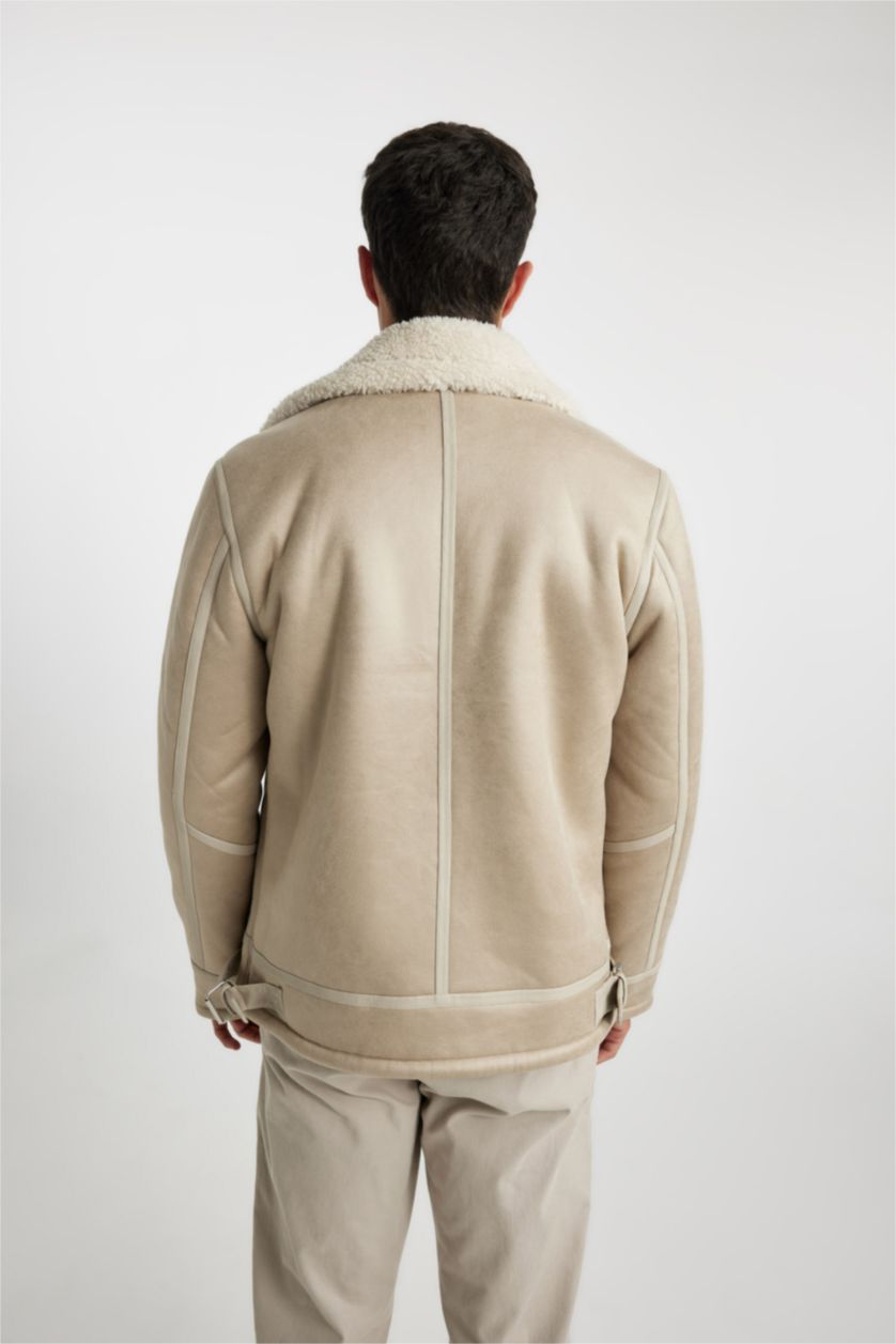 MAN White Slim Fit Plush Lining Faux Leather Jacket