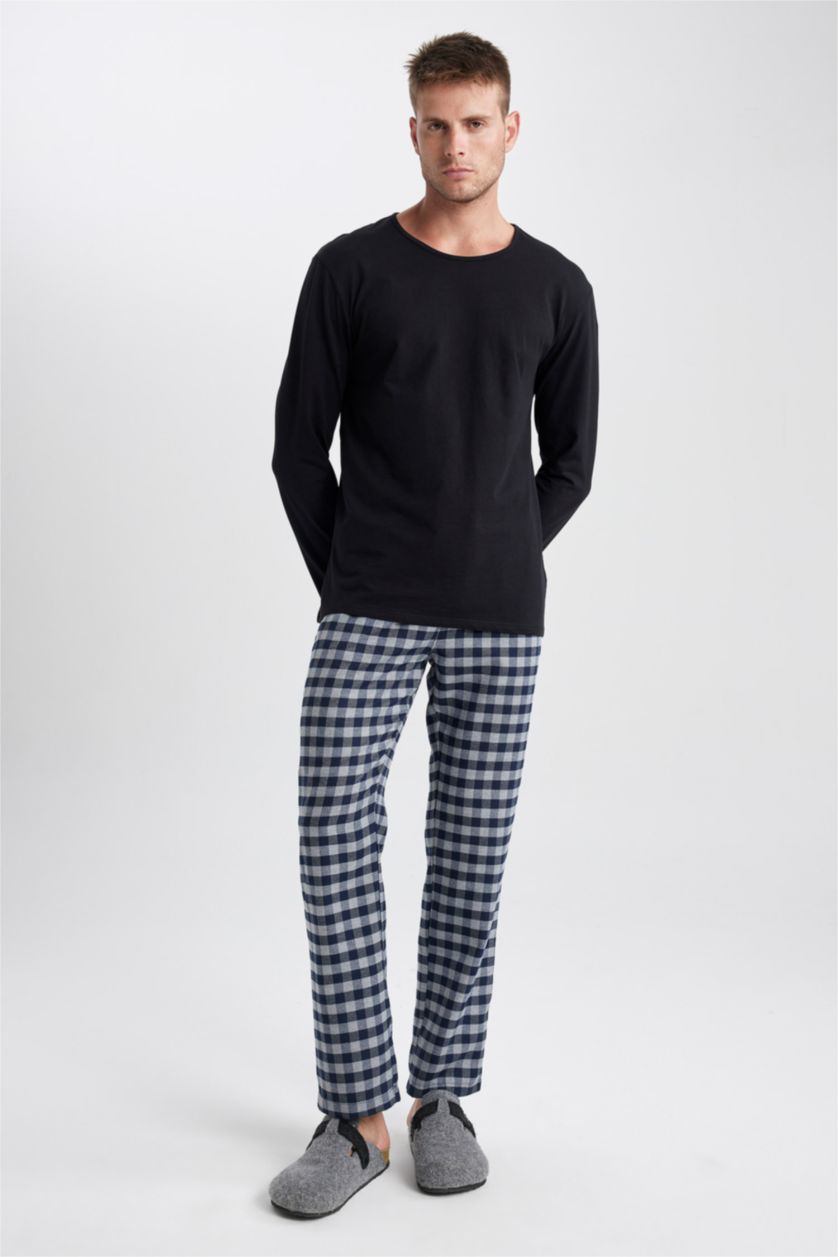HOMME Marin Pantalon de Pyjama Flanelle Coupe Régulière à Jambes Longues à Poches