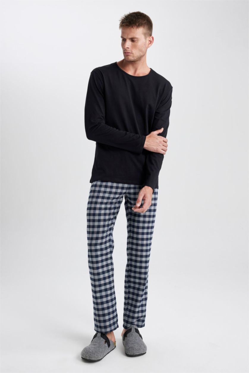 HOMME Marin Pantalon de Pyjama Flanelle Coupe Régulière à Jambes Longues à Poches