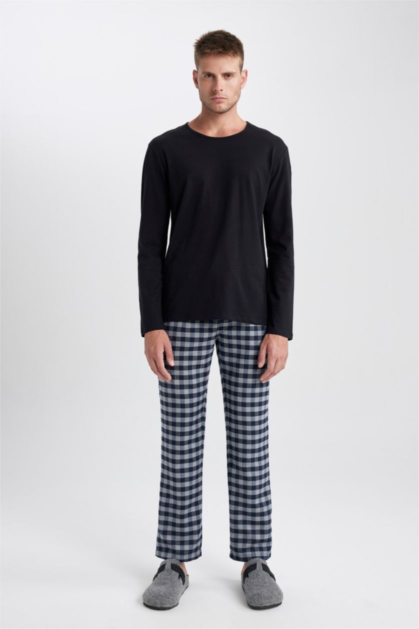HOMME Marin Pantalon de Pyjama Flanelle Coupe Régulière à Jambes Longues à Poches