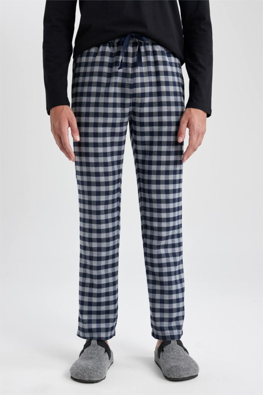 HOMME Marin Pantalon de Pyjama Flanelle Coupe Régulière à Jambes Longues à Poches