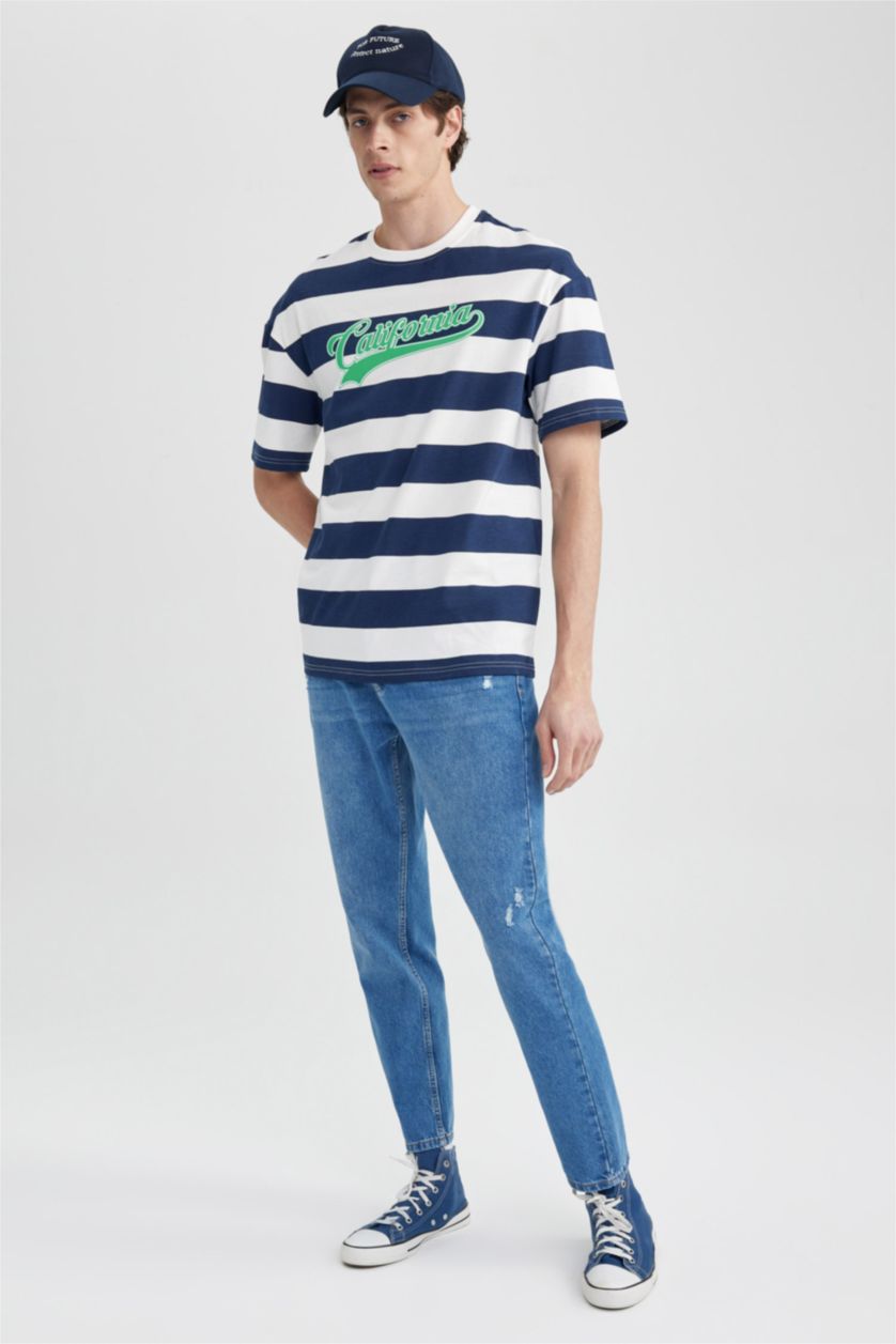 رجال أزرق بنطلون جينز سليم فيت بتفاصيل ممزقة