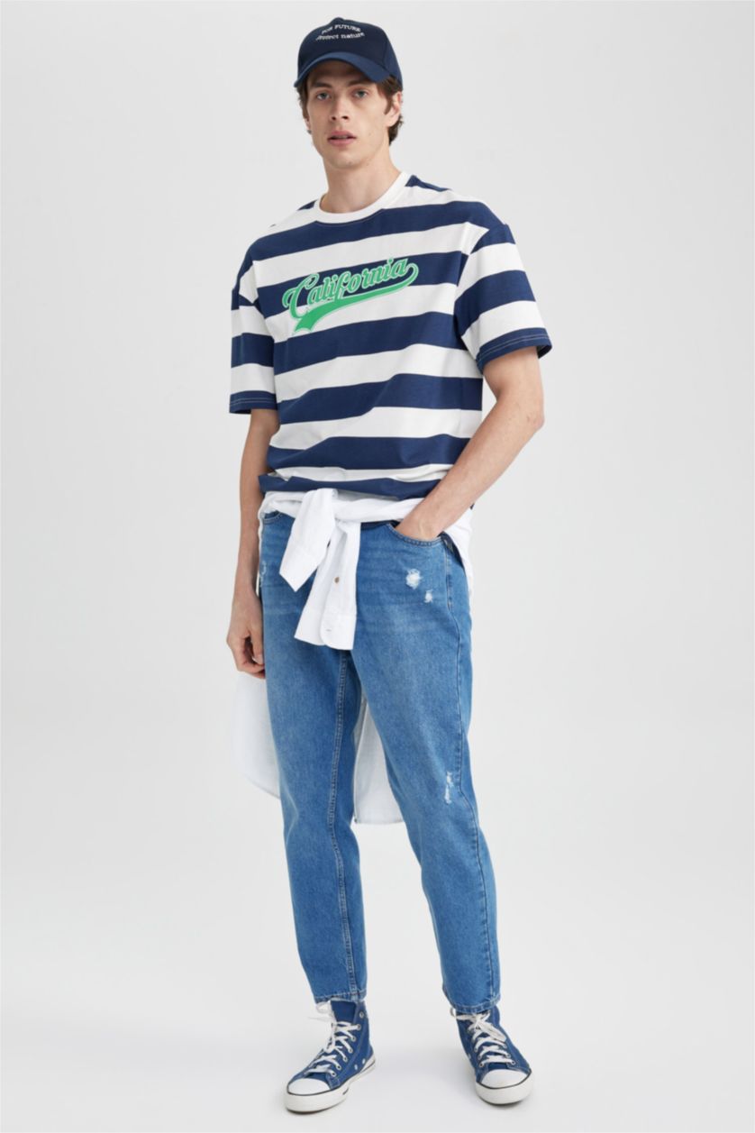 رجال أزرق بنطلون جينز سليم فيت بتفاصيل ممزقة