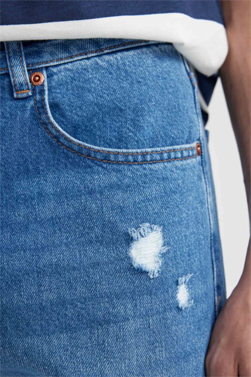 رجال أزرق بنطلون جينز سليم فيت بتفاصيل ممزقة