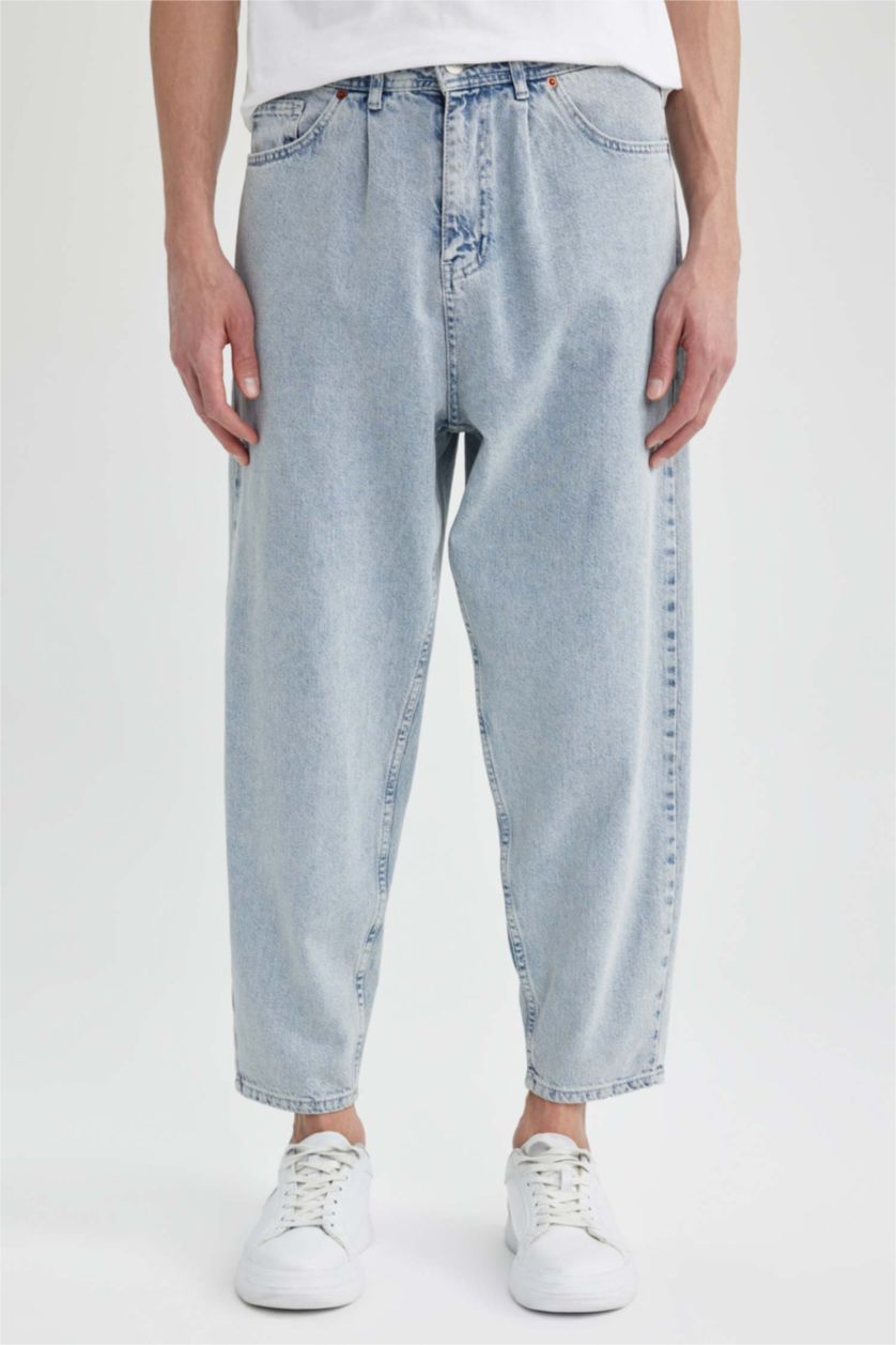 MAN Light Blue Balloon Fit Loose Fit High Waist Regular Leg Jeans