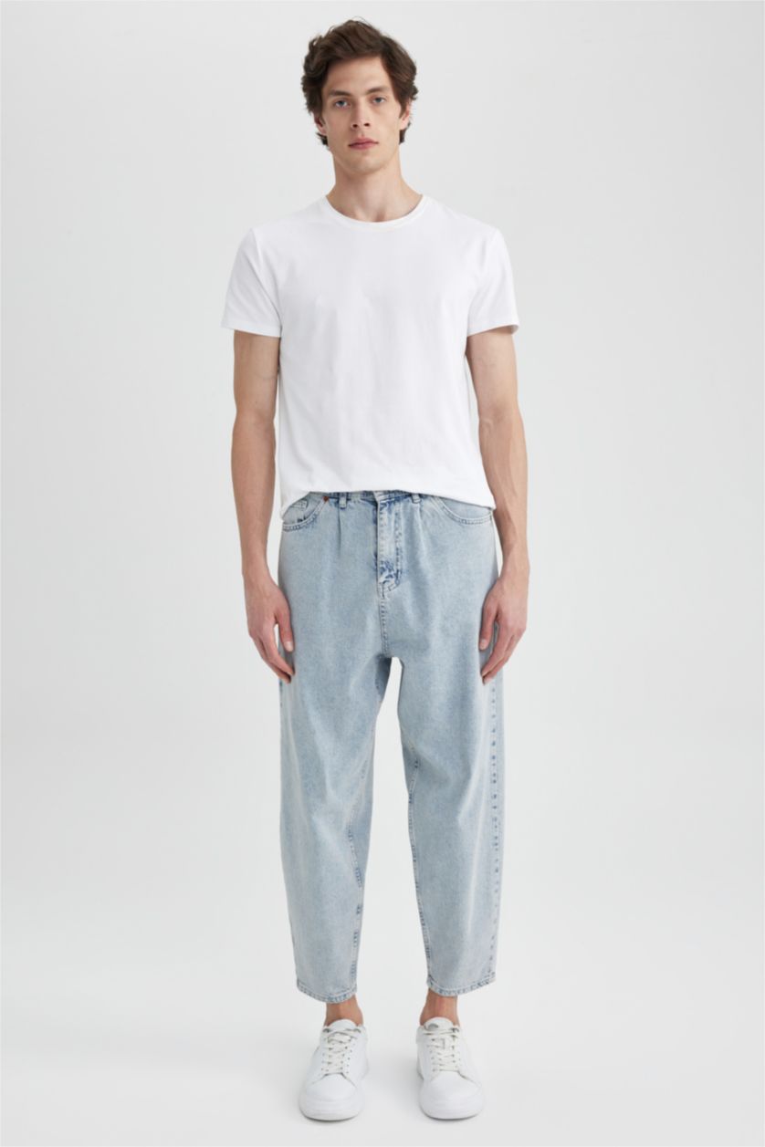 MAN Light Blue Balloon Fit Loose Fit High Waist Regular Leg Jeans