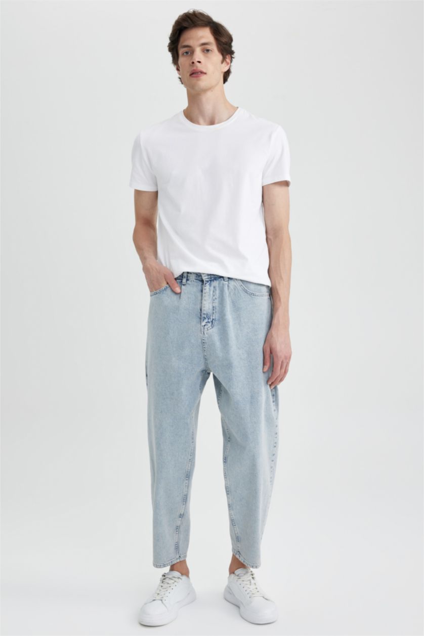 MAN Light Blue Balloon Fit Loose Fit High Waist Regular Leg Jeans