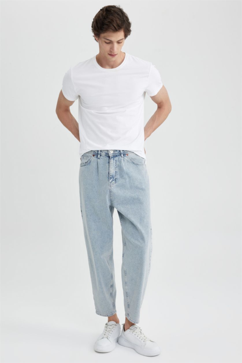 MAN Light Blue Balloon Fit Loose Fit High Waist Regular Leg Jeans
