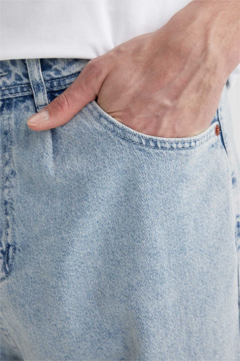 MAN Light Blue Balloon Fit Loose Fit High Waist Regular Leg Jeans