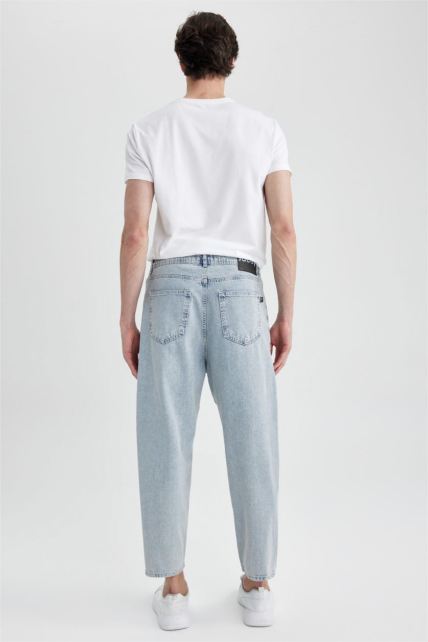 MAN Light Blue Balloon Fit Loose Fit High Waist Regular Leg Jeans